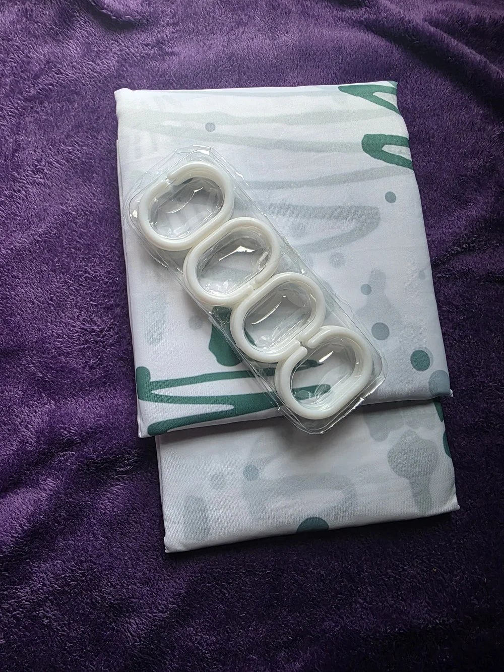 White and Green Shower Curtain Panel with Hooks - Home Bedding